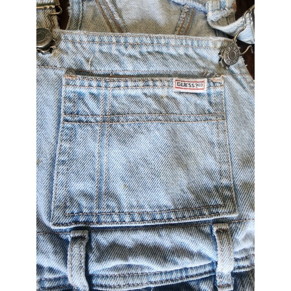 Vintage Guess Jeans Romper Bib Overalls Shorts Blue Denim Shortalls 7 Juniors - Picture 2 of 12